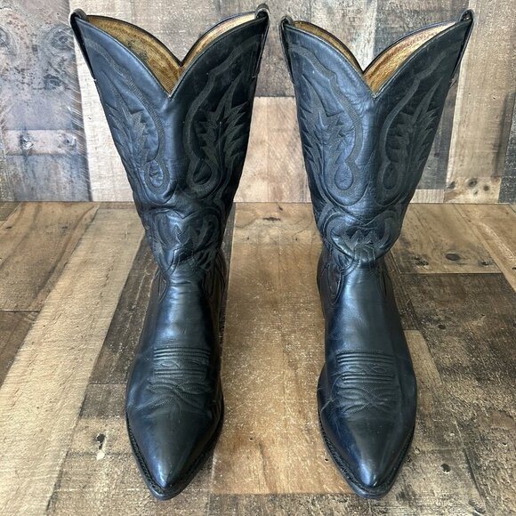 Tony Lama Vintage Classic Black Vibram Sole Western Cowboy Boots Mens 11.5 D - Picture 1 of 12